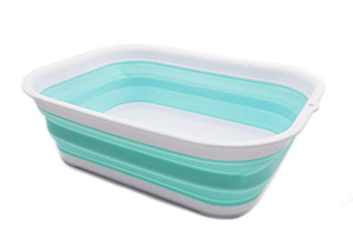 SAMMART 12L Bañera plegable – Bañera plegable – Lavabo portátil – Lavabo de plástico para ahorrar espacio (1, blanco/verde lago