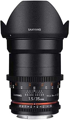 Samyang F1312901101 - Objetivo para vídeo VDSLR para Canon EF (Distancia Focal Fija 35mm, Apertura T1.5-22 AS UMC II, diámetro Filtro: 77mm), Negro