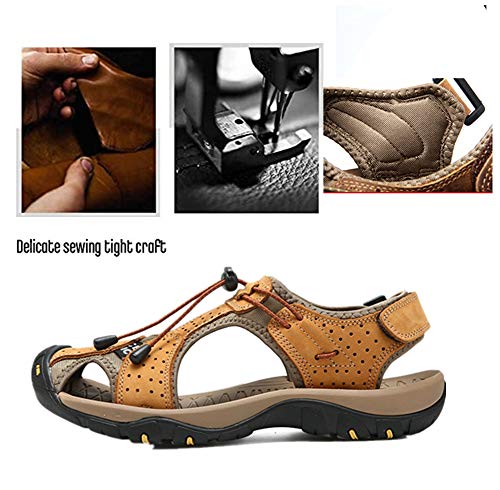 Sandalias Deportivas Hombres Verano Exterior Senderismo Zapatos Trekking Casual Zapatos de Montaña Cuero Sandalias de Playa,Azul (45/46 EU, Marron Clair 1)