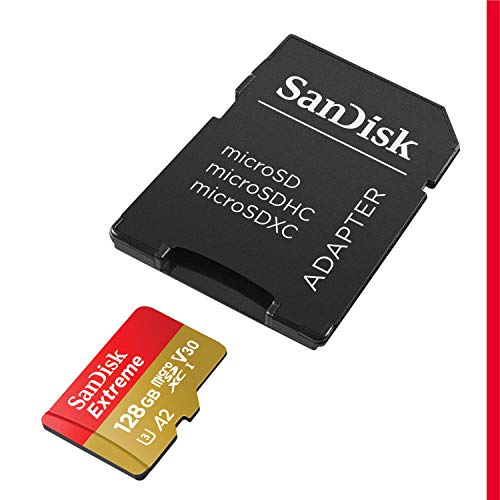 SanDisk Extreme - Tarjeta de memoria microSDXC de 128 GB con adaptador SD, A2, hasta 160 MB/s, Class 10, U3 y V30 + MobileMate Lector de tarjetas MicroSD, USB 3.0