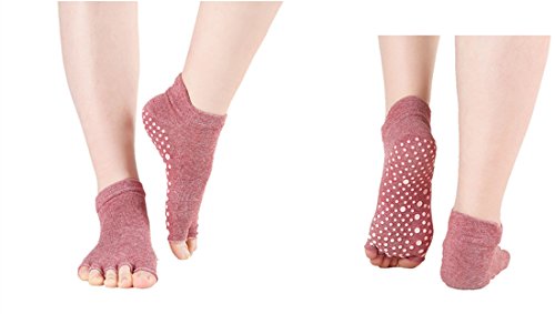 SANIQUEEN.G 4 Pares Algodón Full Toe Non Slip Skid Yoga Calcetines con Dedos Pilates para Mujeres (Estilo 2)