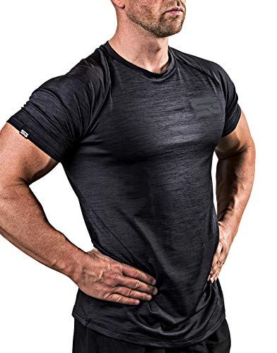 Satire Gym - Camiseta Ajustada Fitness Hombres/Ropa Deportiva de Secado rápido Hombre - Apta como Camiseta de Culturismo y Camiseta de Gimnasio Entrenamientos (Negro Moteado, L)