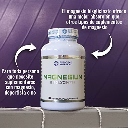 Scientiffic Nutrition - Magnesium Bisglycinate 300mg, Comprimidos de Magnesio Bisglicinato y Vitamina B6, Complemento Alimenticio de Alta Absorción, 90 Cápsulas.