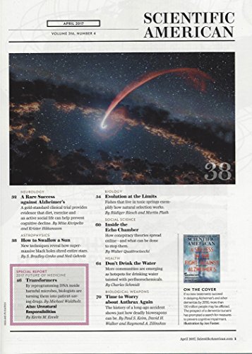 Scientific American April 2017, Vol. 316, N° 4: A Success in the Fight Against Alzheimer's, Online Conspiracy Theories, Supermassive Black Holes, Don't Drink the Water and other articles