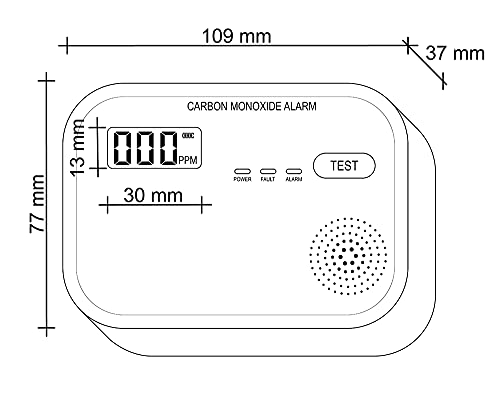SEBSON Detector Monoxido de Carbono con Pantalla, Alimentado por Baterías, Alarma de CO con Botón de Prueba, Luz LED y Pantalla LCD - Certificado EN 50291