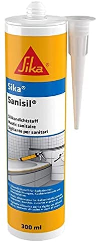 Sika Sanisil, Blanco, Sellador de silicona acetoxi, Junta de silicona antimoho para cocina y baño, interior y exterior, 300ml