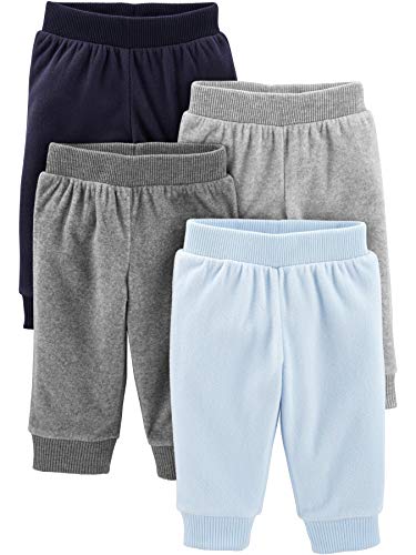 Simple Joys by Carter's 4-Pack Fleece Pants Pantalones Informales, Heather Grey/Navy/Light Blue, 12 Months