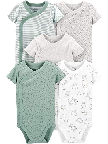Simple Joys by Carter's 5-Pack Short Sleeve Side Snap Bodysuit Camisa, Verde, Estampado, 0-3 Meses, Pack de 5