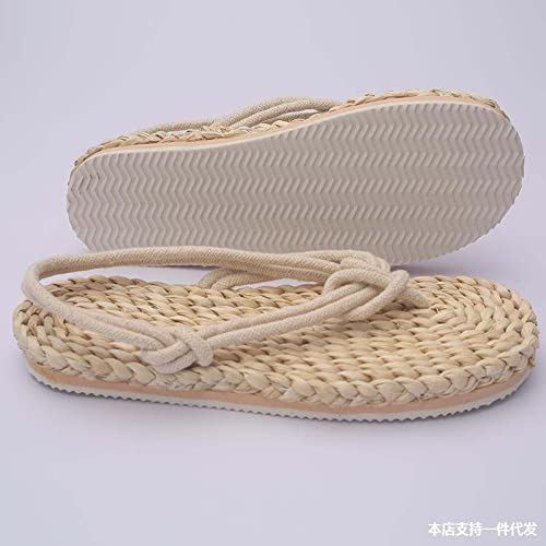 SKREOJF Zapatillas De Cuerda De Sandalias De Flip De Paja Zapatos De Cuerda Zapatillas Japonesas Zapatillas De Playa Antirrezadas,Negro,37/38