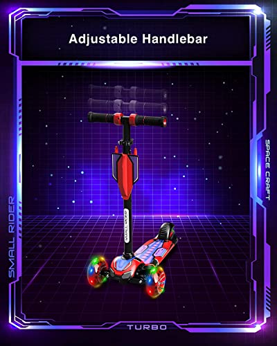 Small Rider Turbo Spacecraft Patinete de 3 Ruedas Anchas con luz LED, Plegable, Ajustable en Altura, Carga máxima 70 kg, Niños y niñas 3 a 8 años (Rojo)