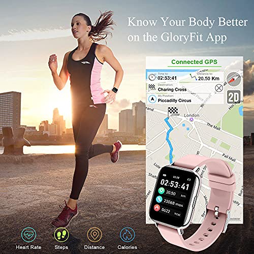Smartwatch, 1.69" Reloj Inteligente Mujer Impermeable IP68 Pulsera Actividad 24 Modos Deporte con Pulsómetro Monitor de Sueño Monitores Actividad Cronómetros Calorías Podómetro para Android iOS, Rosa
