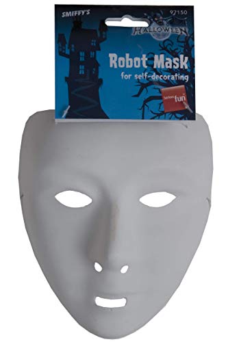 Smiffy's-97150 Máscara de Robot, en Goma, Color Blanco, Tamaño único (97150)