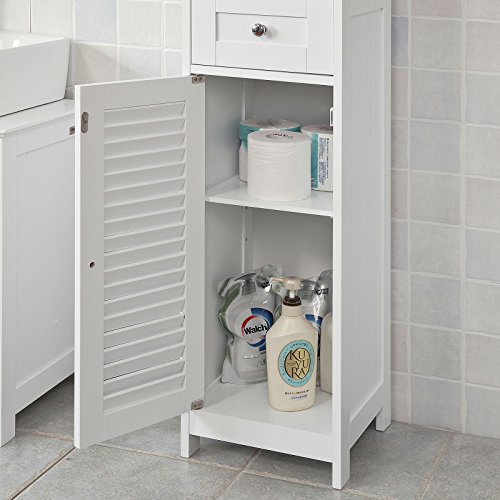 SoBuy Armario para baño Alto Mueble Columna de baño estanterías de baño-2 Puertas y 1 cajón FRG236-W,ES (White)