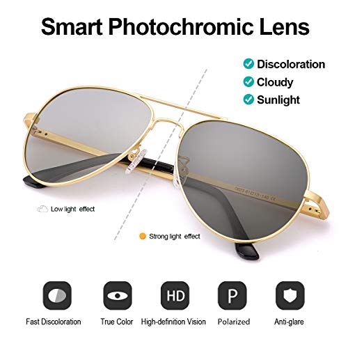 SODQW gafas de sol fotocromaticas polarizadas hombre 100% UVA/UVB Protección (Dorado Gafas polarizadas fotocromáticas)