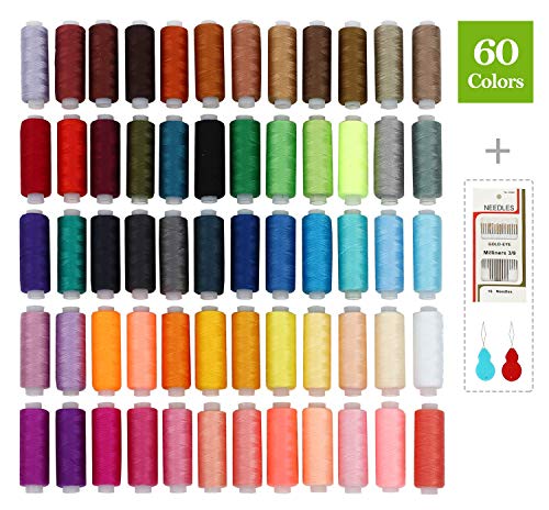 SOLEDI Kit de Costura de Bobinas de 60 Hilos de Colores para Coser 16 Agujas para Coser y 2 Enhebradores Adecuados para Coser ropa a Mano y a máquina Acolchado Bordado Costura