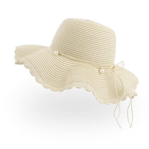 Sombrero de Paja para Mujer, Sombreros de Playa de Verano ala Ancha Plegable, Gorra de Sol Trenzado del Borde Suave Transpirable para Viajes Vacaciones Anti-UV Sun (Beige)