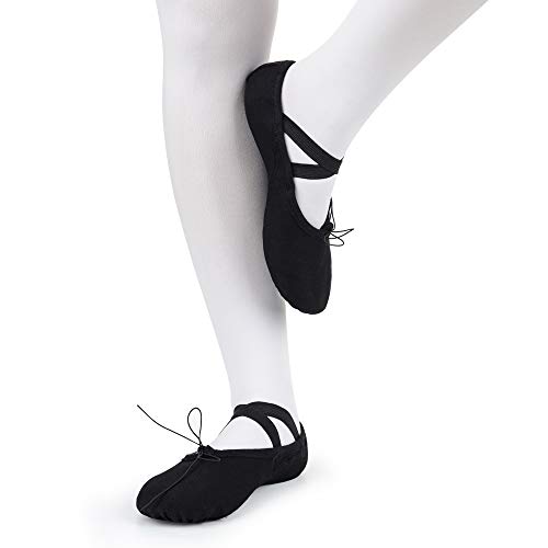 Soudittur Zapatillas Media Punta de Ballet - Calzado de Danza para Niña y Mujer Adultos Negras Suela Partida de Cuero Tallas 28