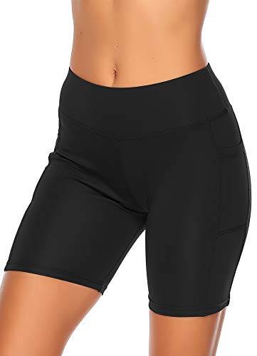 STARBILD Shorts Mallas Pantalones Cortos Elástico Deportivos para Mujer con Bolsillos en Dos Lados para Fitness Gym Yoga Negro S
