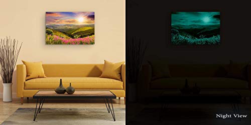 Startonight Cuadro Moderno en Lienzo Sol y Arco Iris de Ensueño, Paisaje Flores y Montaña para Salon Decoración Grande 80 x 120 cm