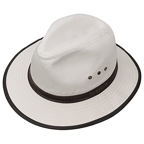 Stetson Sombrero de Algodón AVA Hombre - Outback Aventurero con Banda Piel, Ribete Primavera/Verano - L (58-59 cm) Beige Claro