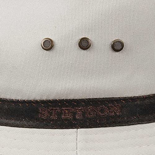 Stetson Sombrero de Algodón AVA Hombre - Outback Aventurero con Banda Piel, Ribete Primavera/Verano - L (58-59 cm) Beige Claro
