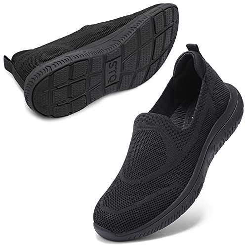 STQ Zapatillas de Mujer Negras Deportes Zapatos Sin Cordones Malla Deportivas para Mujer Comodos Caminar Fitness Atlético Ligero Sneakers Todas Negro 39 EU