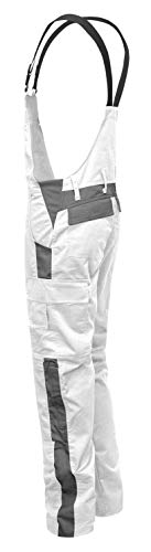 strongAnt - Pantalón de Peto de Trabajo Berlin, Bolsillos para Rodilleras - Pantalones de Pintor - Hecho en Europa - Talla: 110, Color: Blanco-Gris