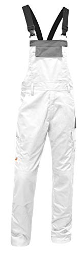 strongAnt® - Pantalón de Peto elástico de Trabajo Berlin, Bolsillos para Rodilleras - Pantalones de Pintor - Hecho en Europa - Talla: 52, Color: Blanco-Gris