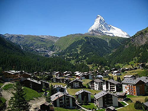 Suiza Pueblo Zermatt, cantón Valais Montañas Bosques Rompecabezas para Adultos niños 1000 Piezas Juego de Rompecabezas de Madera Regalo Decoración del hogar Recuerdo Especial de Viaje