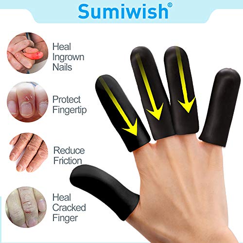 Sumiwish Protectores de dedos, paquete de 10 cunas negras para protección de la yema de los dedos, mangas de gel para grietas de dedos, artritis de dedos, eczema de mano y más
