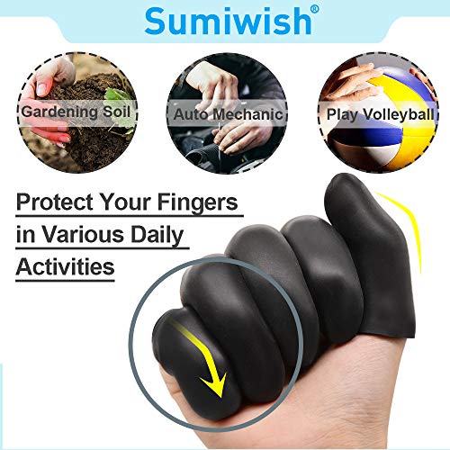 Sumiwish Protectores de dedos, paquete de 10 cunas negras para protección de la yema de los dedos, mangas de gel para grietas de dedos, artritis de dedos, eczema de mano y más