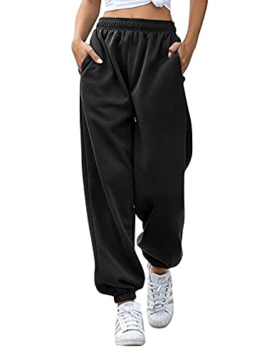 SUNNYME Pantalón Mujer Pantalones Deportivos para Mujer Pantalones Moda Mujer Pantalones De Baile Casuales Sueltos, Bolsillo C-Negro XXL