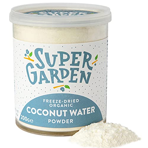 Super Garden agua de coco orgánico liofilizado en polvo - Producto 100% puro y natural - Apto para veganos - Sin azúcares, aditivos artificiales ni conservantes añadidos - Sin gluten - No OMG