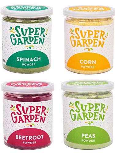 Super Garden conjunto de vegetales liofilizados en polvo: 4 tazas de espinacas, guisantes, remolacha y maíz en polvo -Producto 100% natural -Sin azúcares, aditivos artificiales