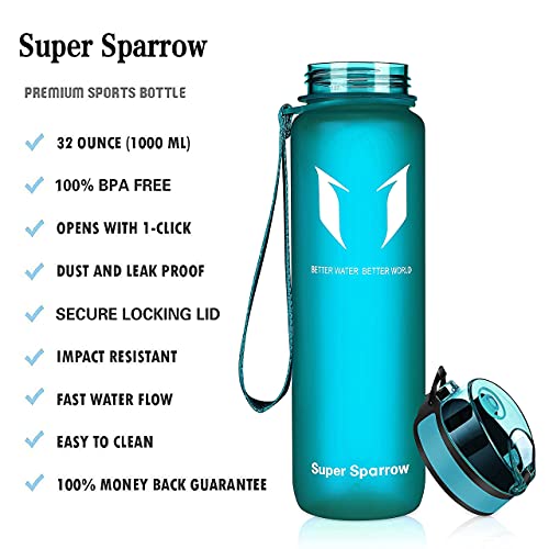 Super Sparrow Botella de Agua Deportiva - 500ml - Sin BPA (Mate- Cristal Marino)