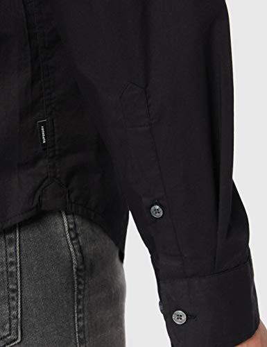 Superdry Modern Tailors Shirt Camisa con Botones, Negro, L para Hombre