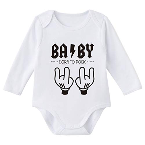 SUPERMOLON Body bebé manga larga Baby Born to rock Blanco algodón para bebé 0-3 meses