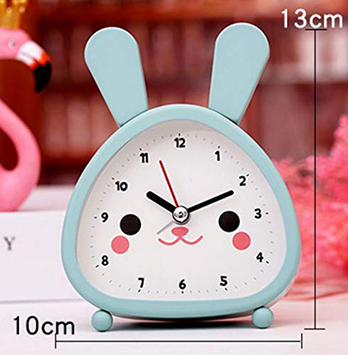 S.W.H Reloj de Alarma de Conejo Verde Menta Dibujos Animados Creativo Junto a la Cama Sin Tictac Relojes Alimentados por Batería para Niños Niñas