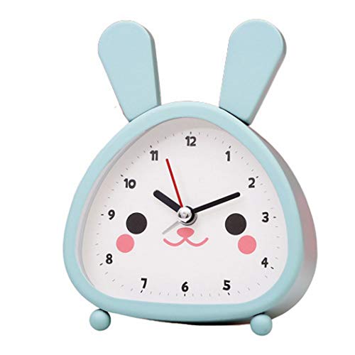 S.W.H Reloj de Alarma de Conejo Verde Menta Dibujos Animados Creativo Junto a la Cama Sin Tictac Relojes Alimentados por Batería para Niños Niñas