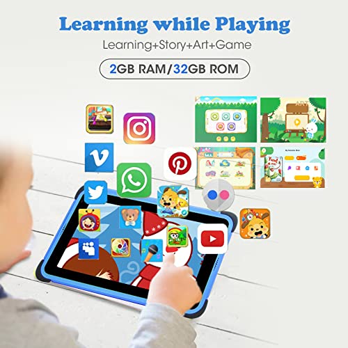 Tablet para niños, weelikeit Tablet de 7 Pulgadas para niños Android 11, 2GB RAM | 32GB ROM Tablet WiFi, Pantalla IPS HD, Control Parental, Bluetooth,Google Certified Playstore (Azul)