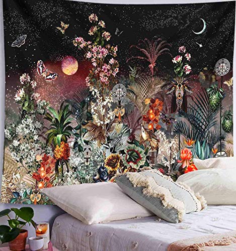 Tapiz estrellado de luna psicodélica flor colgante de pared arte impresión decoración de pared tapiz estrellado tela de fondo A2 73x95cm