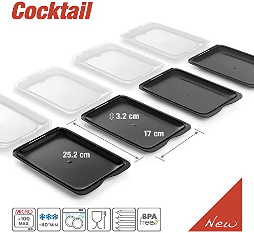 Tatay Set de 3 unidades Porta Embutidos y Alimentos COCKTAIL, Libre de BPA, Reutilizables, Apilables, Apto Lavavajillas y Microondas, Color Negro, Medidas 17 x 3.2 x 25.2 cm