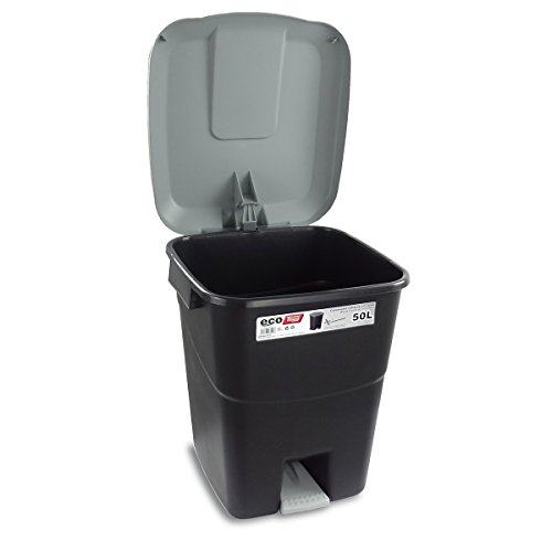 Tayg 430008 - Contenedor de residuos con Pedal, Base Negra y Tapa Gris, 50 litros