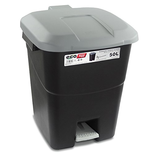 Tayg 430008 - Contenedor de residuos con Pedal, Base Negra y Tapa Gris, 50 litros