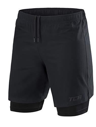 TCA Hombre Ultra Pantalón Corto 2 en 1 con Bolsillo con Cremallera - Pantalones Cortos - Anthracite (Negro), M