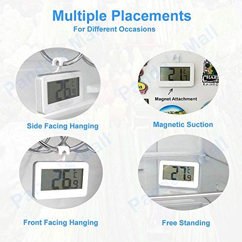 Termómetro de congelador digital Termómetro de refrigerador inalámbrico y monitor de temperatura interior (pantalla de LED grande, blanco) Tres modos de colocación (colgando, de pie y palo magnético)