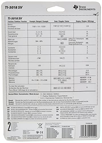 Texas Instruments TI-5018 SV - Calculadora (Escritorio, Básico, Negro, Plata, Botones, Battery/Solar)