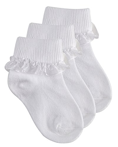Tick Tock - Calcetines para niñas de algodón con volantes y encaje Blanco blanco