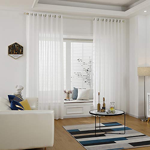 Tickas Cortinas Blancas Transparentes, Cortina de Ventana de Gasa Blanca con Tapa de Anillo para Cocina, Dormitorio y Sala de Estar (2 Paneles, 39 '' W × 51 '' L)
