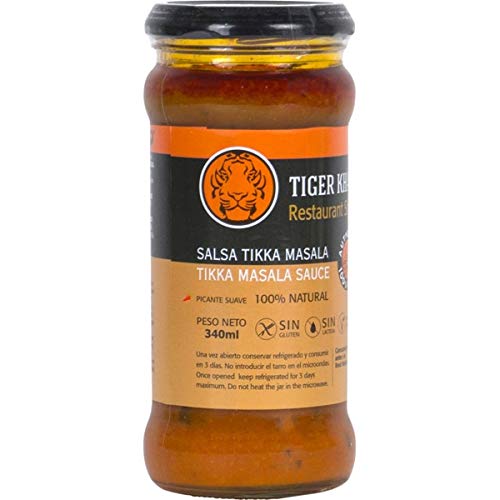 Tiger Khan- Salsa Tikka Masala Picante Suave Sin Gluten y Sin Lactosa - Salsa Estilo Oriental - 340 g
